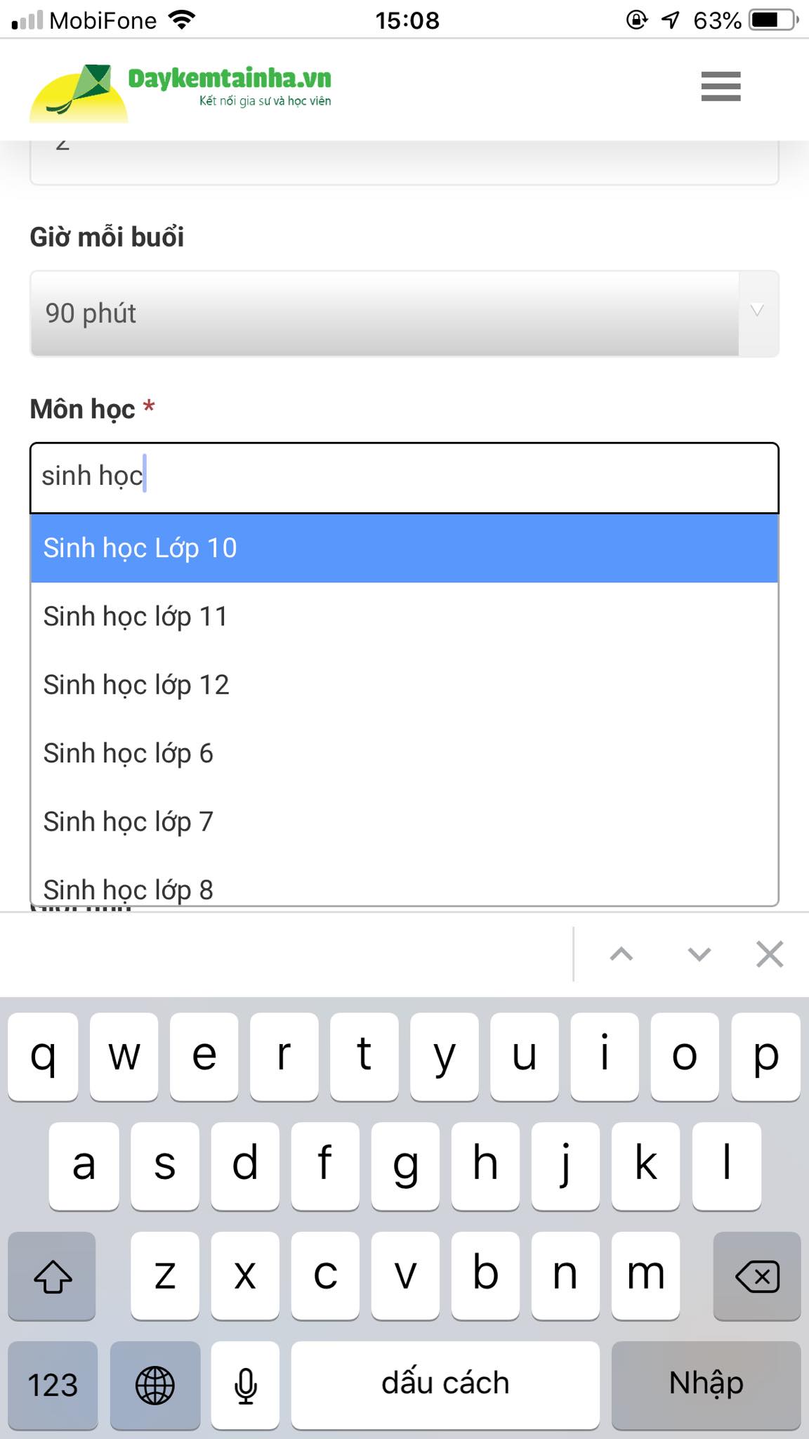 Học phí Sinh học 12